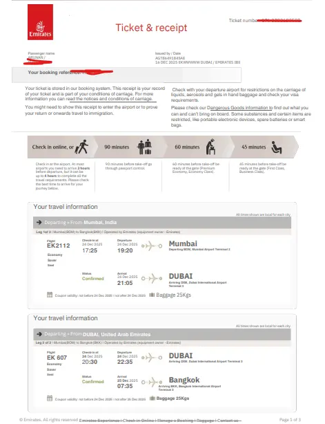 ใบจองตั๋วเครื่องบิน (Flight Reservation) - เอกสารใบจองตั๋วเครื่องบินของจริง ออกจากระบบ GDS ใช้ยื่นวีซ่าได้ทั่วโลก